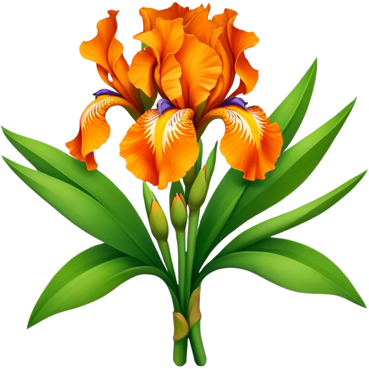 big bouquet Vibrant Orange Iris, luxuriant, leaf, bud emoji