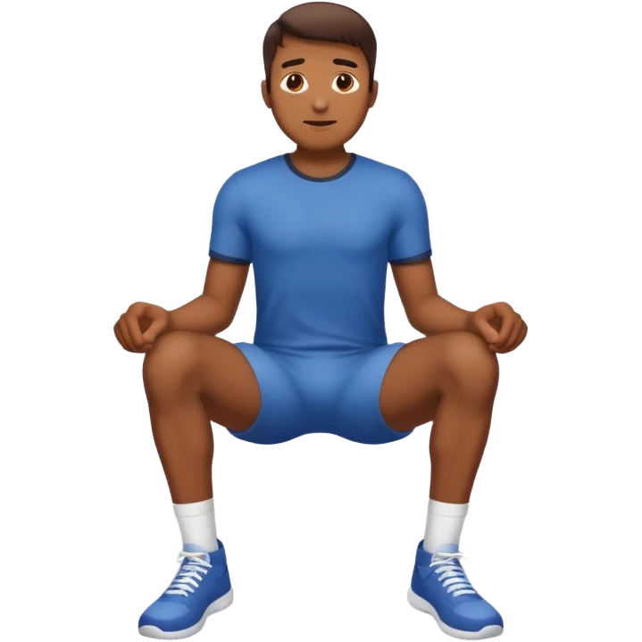 Brown skin man with knees facing out with space between his legs emoji