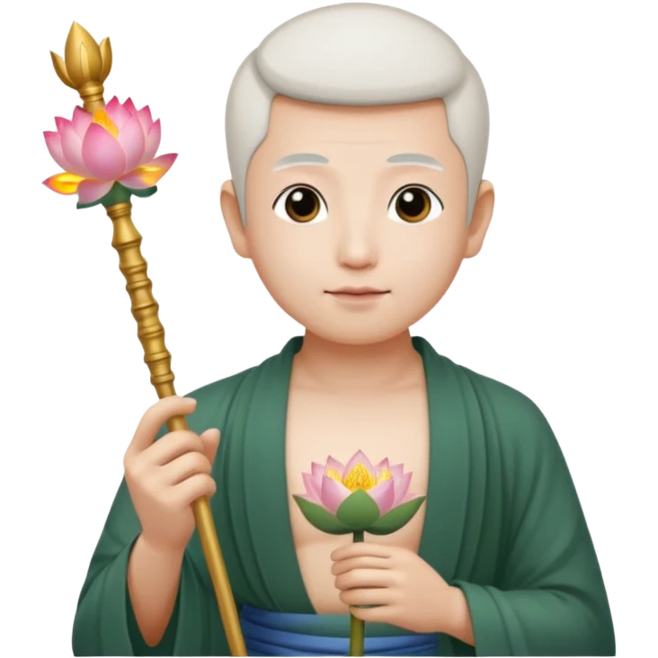 asian man with lotus, scepter, buddhism, lotus, white skin emoji