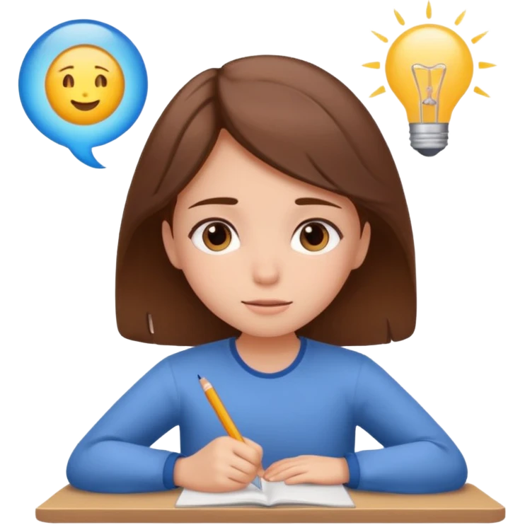 determined shy girl who is dreaming of 100% on her exam  brown hair emoji