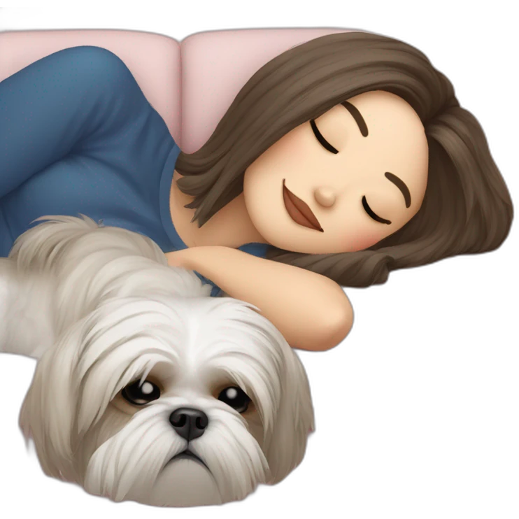 Shih tzu dog and human woman sleeping on couch emoji