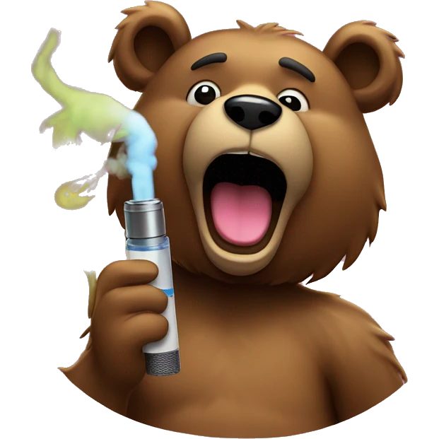 a hippy snazzy cut bear vaping and vape coming out from both its ear. emoji