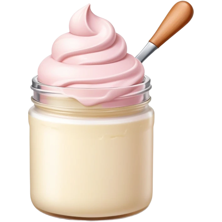ultra realistic round single scoop of vanilla bean ice cream in light pink short jar no spoon emoji