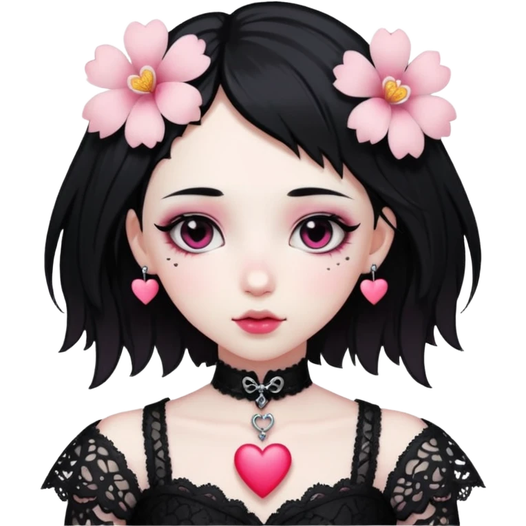 goth sakura heart, heart made of white sakura petals with pink accents emoji