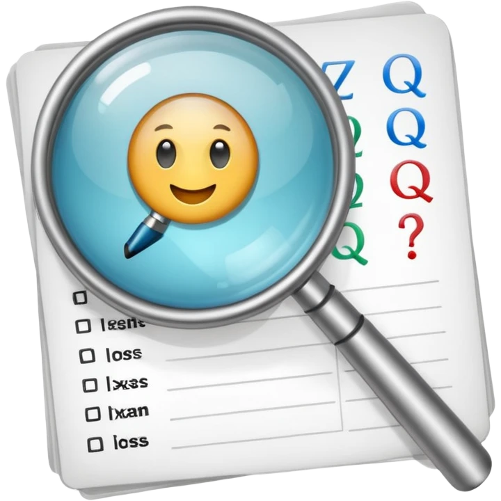  lente di ingrandimento esame foglio con scritte a risposte multiple emoji