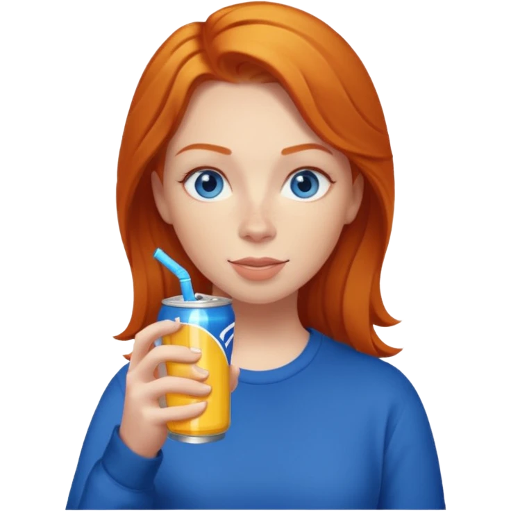 ginger woman sipping energy drink blue eyes cosy  emoji