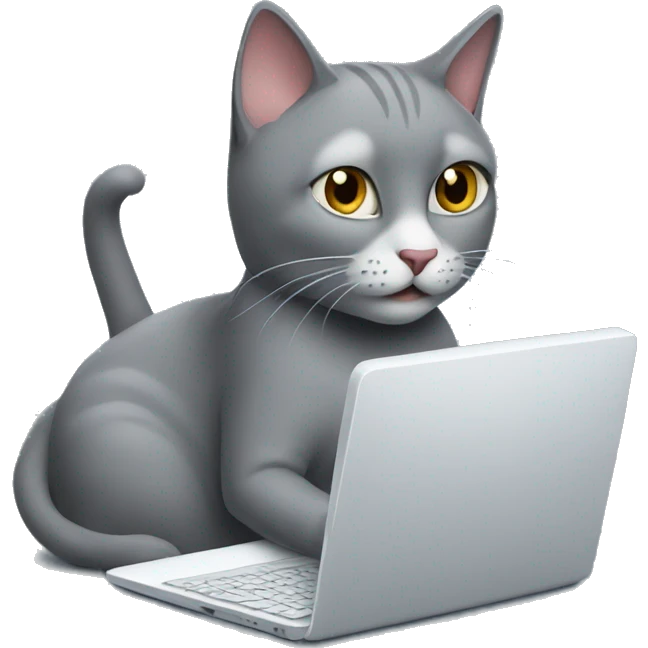 grey cat playing on computer  emoji
