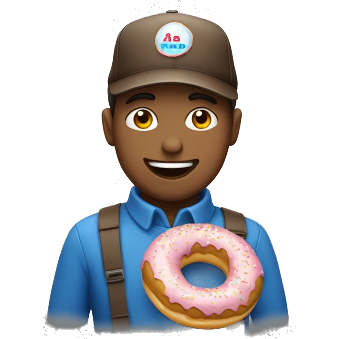 a guy with a blue hat eating doughnuts  emoji