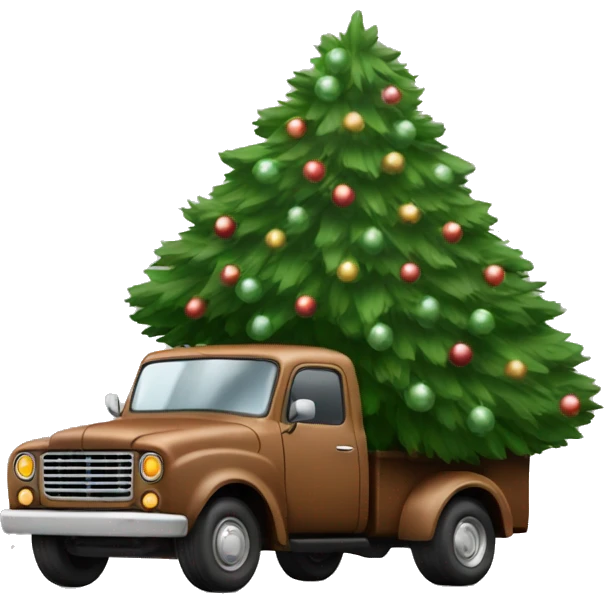 Old brown truck carrying a Christmas tree side view  emoji
