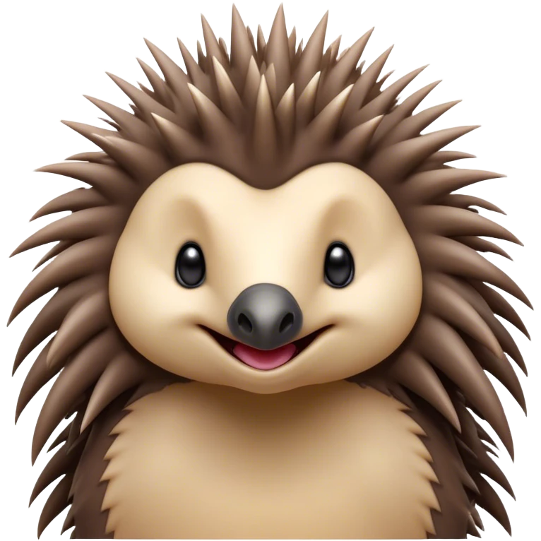 Cinematic Cute Echidna Portrait Emoji, Head tilted playfully and inquisitively, featuring a fuzzy, spiky fur with an adorably scrunched face and a cute, pointed snout, round, sparkling eyes filled with gentle curiosity, Simplified yet irresistibly adorable features, highly detailed, glowing with a warm, friendly glow, high shine, affectionate and quirky, stylized with a touch of natural whimsy, bright and endearing, soft glowing outline, capturing the essence of a mischievous yet loving echidna, so playful it feels like it could nuzzle out of the screen into your arms! emoji