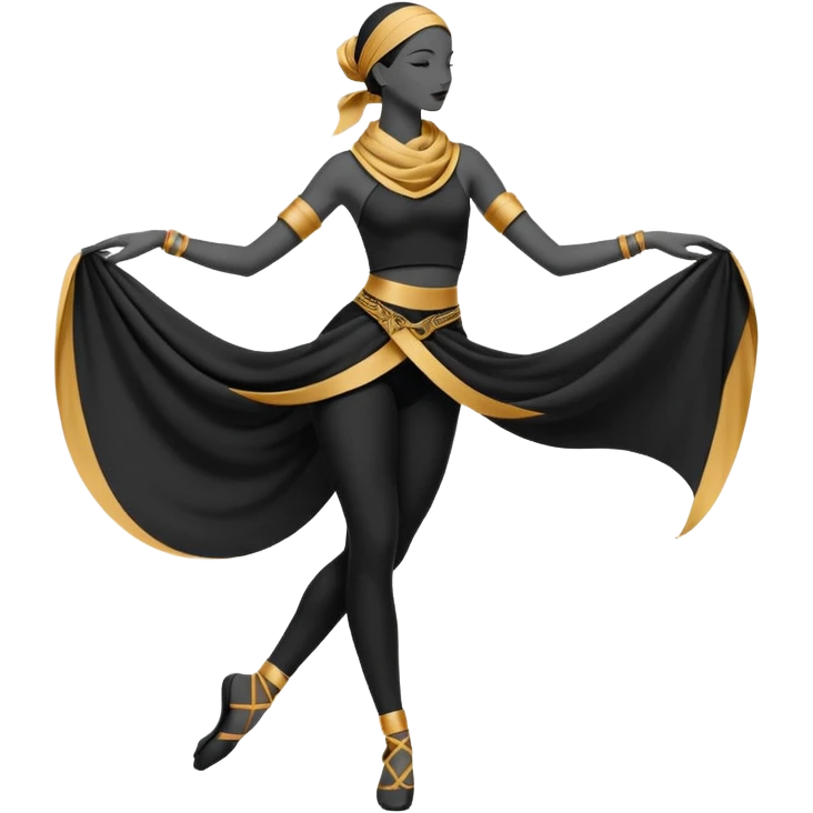 Minimalistic flat vector icon, iOS style, thin black contour on white background. Silhouette of a dancer with scarf or hip belt. Clean, no text, no shadows emoji