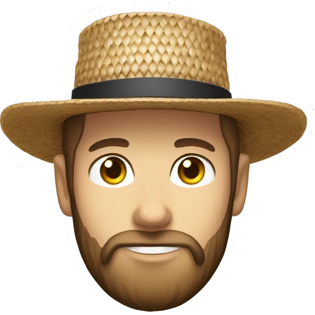 Amish brown straw hat and small beard without mustache white skin  emoji