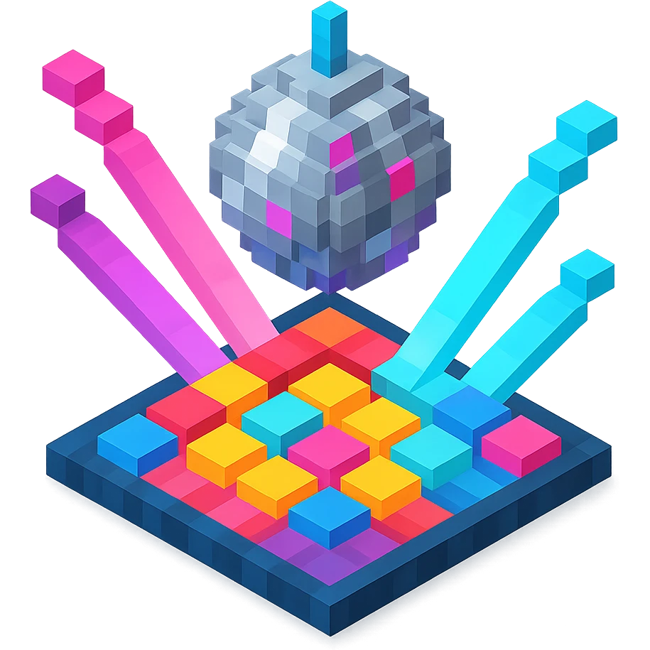 dance floor with animated light effects, a spinning disco ball, and a vibrant party atmosphere emoji