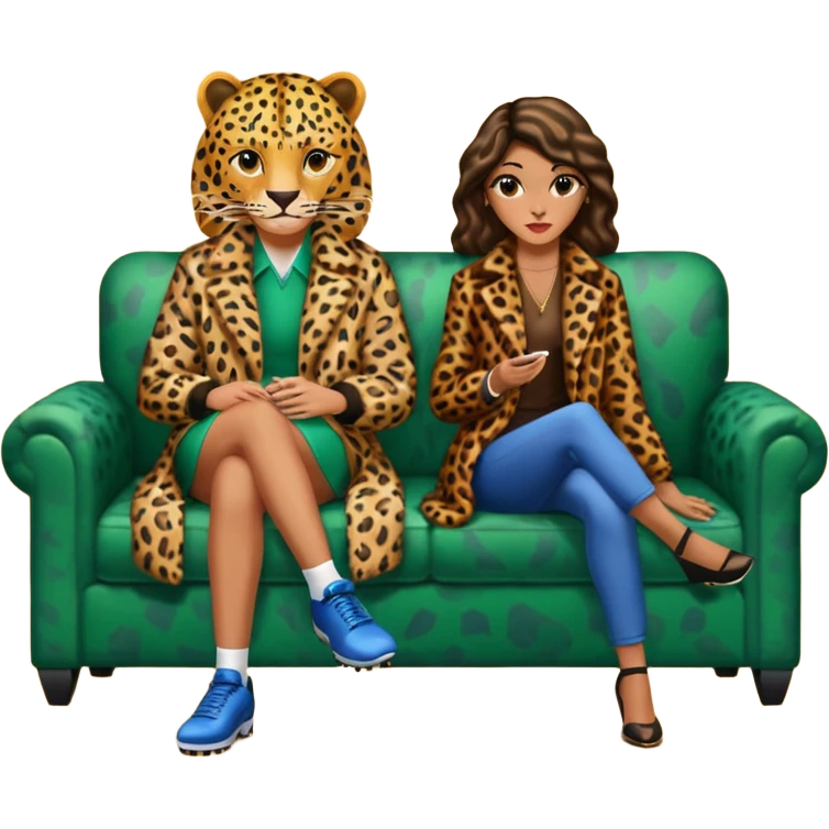 2 personnages : 1 footballeur assis dans un canapé du club ASSE et 1 femme avec un manteau léopard  emoji