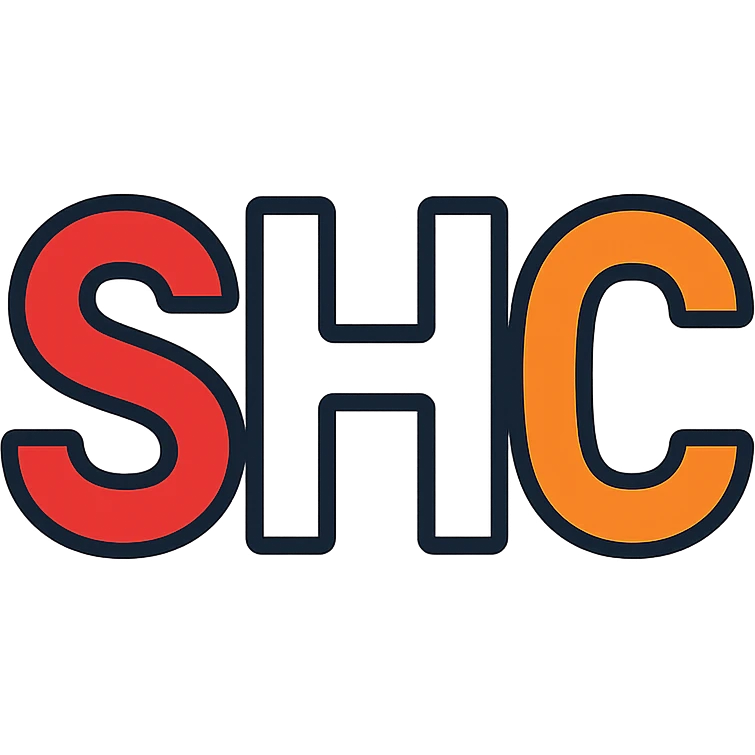 letters SHC in a minimalist font, S in red, H in white, C in orange emoji
