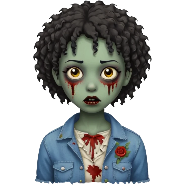 A black zombie girl with very short curly hair emoji