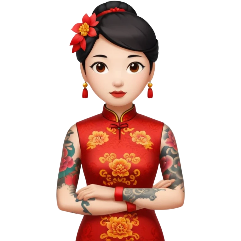 ancient chinese woman with tatooed and cheongsam emoji