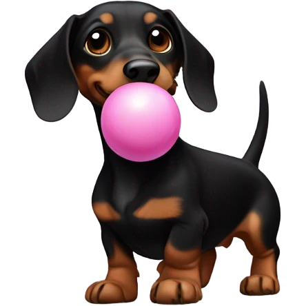Black and brown dachshund with white front paws holding a pink ball in its mouth emoji