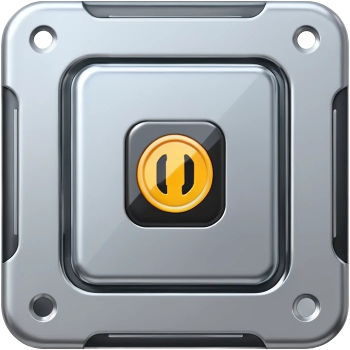 A futuristic microchip emoji made of polished silver chrome, minimal circuit details, smooth metallic surface, soft lighting, iOS emoji style, centered, clean white background emoji