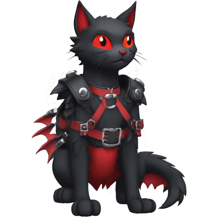 cool anthro edgy kawaii black punk red fantasy nargacuga-bat-cat-Fakemon collar harness full body emoji