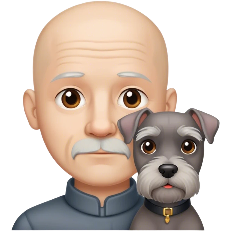 Bald man with no wrinkles with a schnauzer emoji