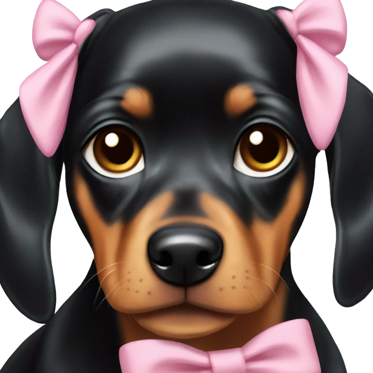 black tan pinscher big ears girly pink bow on head emoji