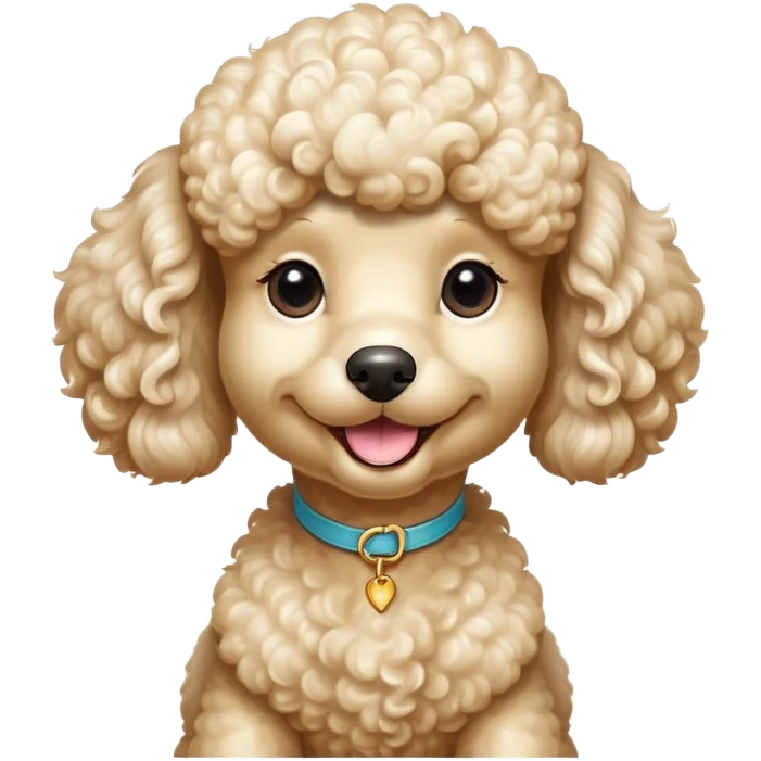 Cinematic Comical Cream Poodle Portrait Emoji, Head tilted dramatically with an exaggeratedly amused expression, featuring a glossy, curly cream Fur with a radiant sheen, wide, expressive warm eyes filled with playful disbelief, Simplified yet hilariously expressive features, highly detailed, glowing with a slightly sassy glow, high shine, dramatic yet playful, stylized with an air of cheeky mischief, bright and endearing, soft glowing outline, capturing the essence of a spirited and over-the-top companion, so meme-worthy it feels like it could side-eye its way into internet fame instantly! emoji