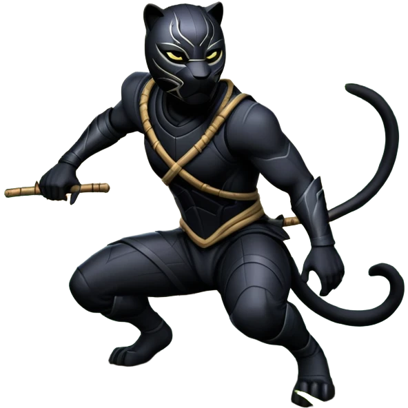 An icon representing an adventure game, inspired by stealth-action gameplay. The design features a shadowy ninja crouched on the back of a sleek black panther, moving silently through a moonlit bamboo forest. The atmosphere conveys secrecy, precision, and deadly agility. Transparent background. emoji