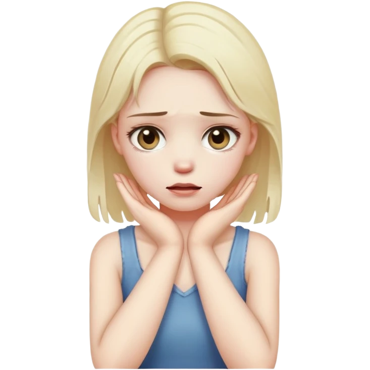 girl hands crossed holding neck from the front neck distressed face emoji