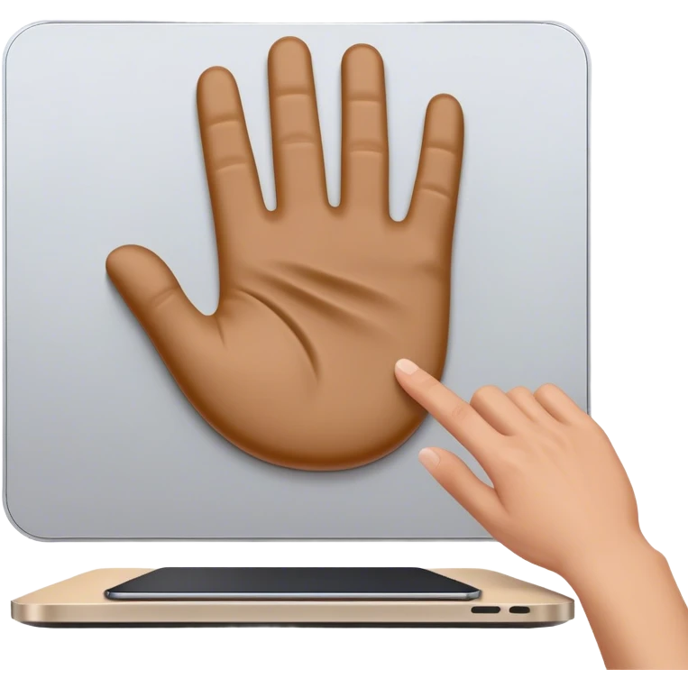 Giant magic trackpad with a hand for scale emoji