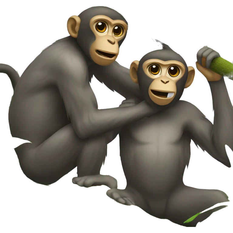 monkeys wrestling eachother in the jungle emoji