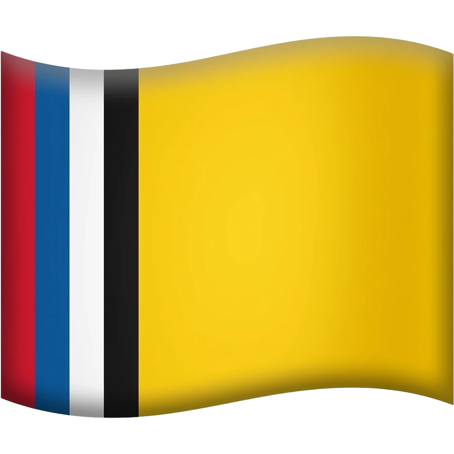 Rectangular Flag with left upper part from top to bottom red blue white black and the rest part is yellow(little orange) emoji