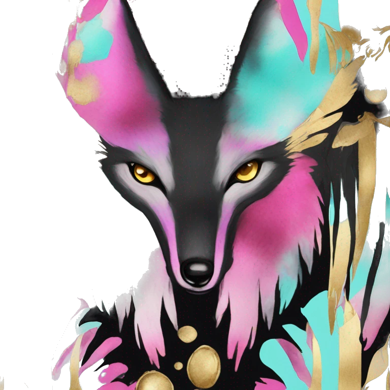 Dark black Beige cyan Pink magenta burgundy maroon cyan beige gray coyote fox black stripes wearing gold jewellery gold piercings gold gilded vintage watercolour tie dye black raven wings emoji