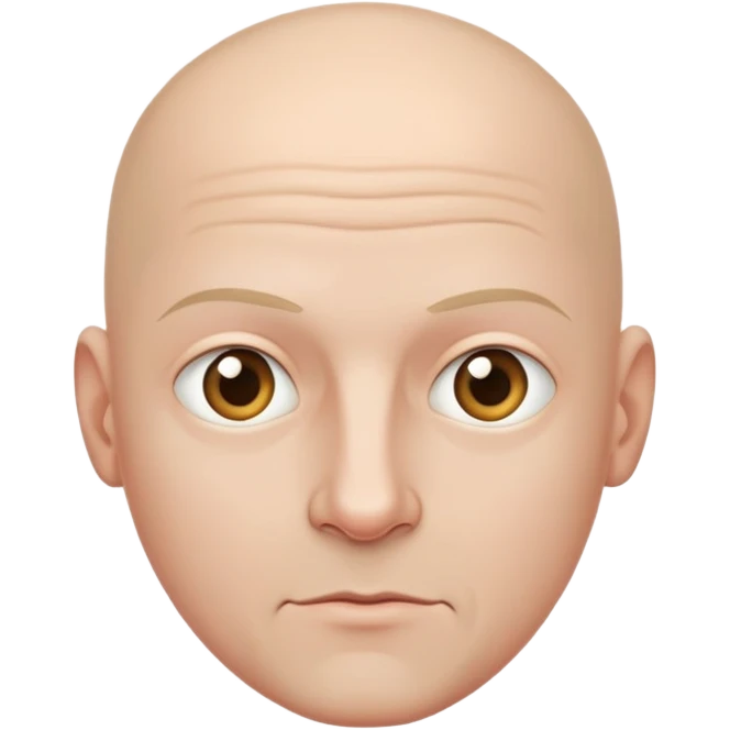 Bald man, not fat but generous cheeks, thine eyes, white emoji