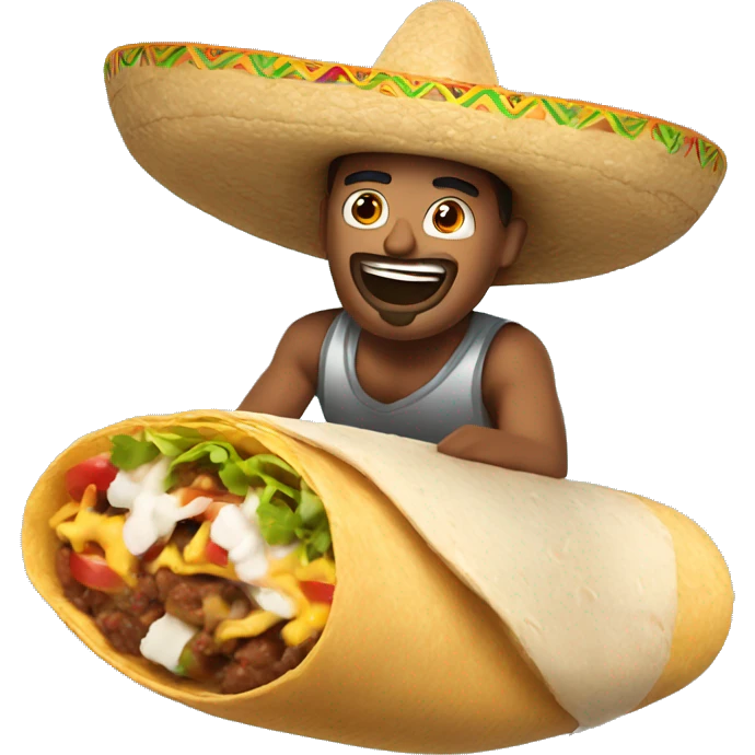a man flying on a burrito with a sombrero on his head emoji