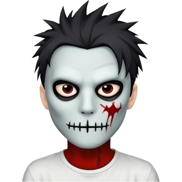 zombie boy with spiky emo hair and white shirt emoji and he wears an anonymous mask emoji
