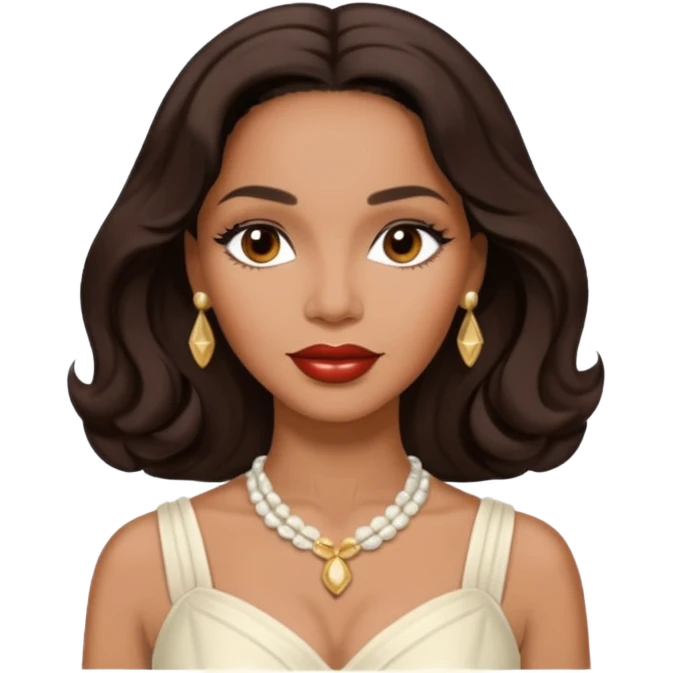 Dorothy Dandridge with long dark brown hair, ivory outfit emoji