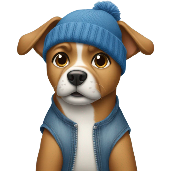 Dog with baggy jeans and blue tanktop with a beanie emoji