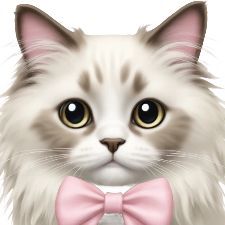 Cute Realistic ragdoll cat with pale pink bow emoji