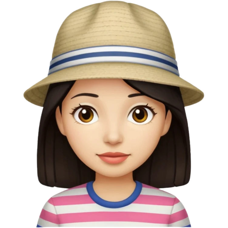 marinera de pelo negro con camisa a rayas y gorro emoji