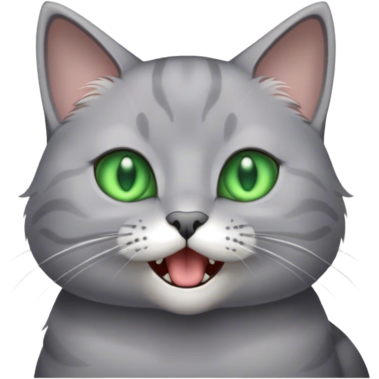 Grey cat with green eyes meowing emoji