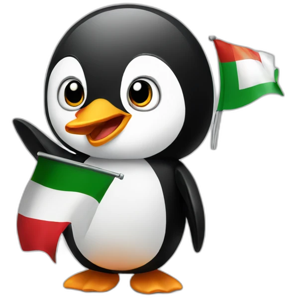 A penguin waving an Italian flag emoji