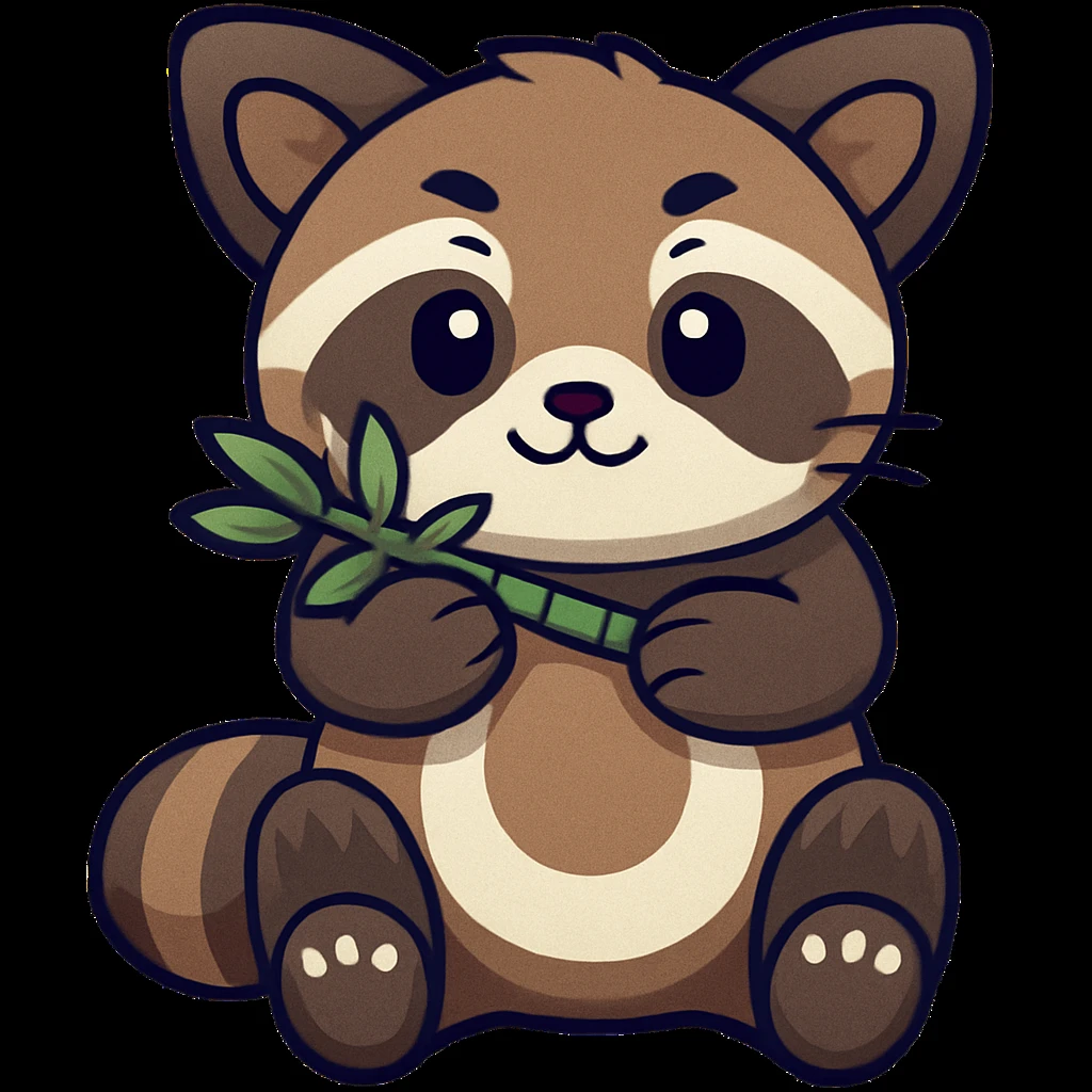 Make the red panda's fur color less orange, more muted and natural, while keeping it cute and in a cartoon sticker style. The original style is cartoon sticker style, so maintain that look in the edit. emoji
