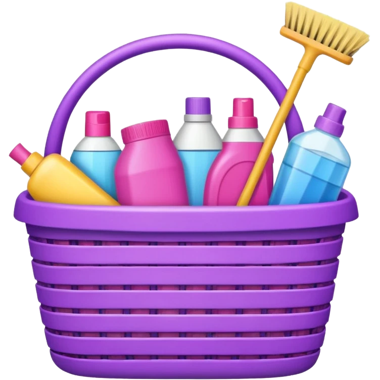 سلة تنظيف بأغراض الوانها بنفسجي و وردي emoji