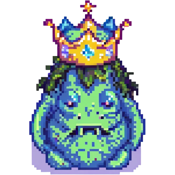 slime monster with a crown pixel art emoji