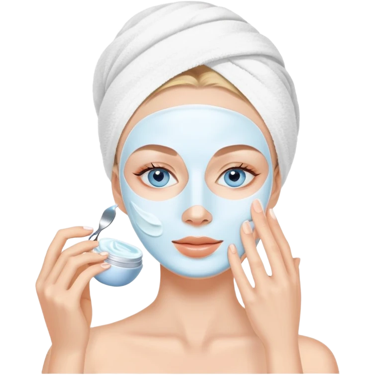 Lady with blue eyes face cream mask spa beauty full face relaxing emoji
