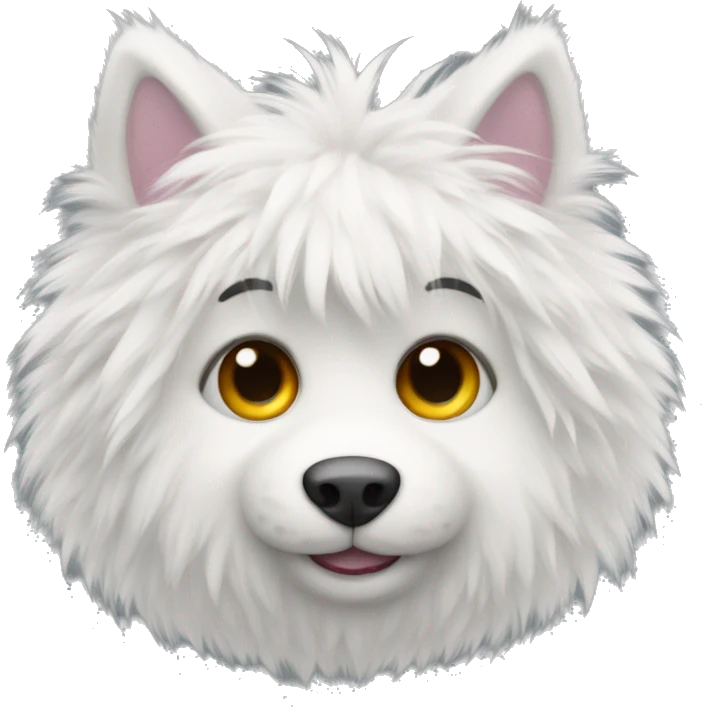 Cute furry creature, mostly white, colorfull emoji