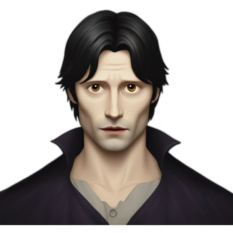 young mads mikkelsen as a sad black haired vampire emoji