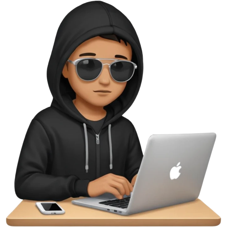 cool boy in a hoodie and sunglasses typing on a laptop emoji