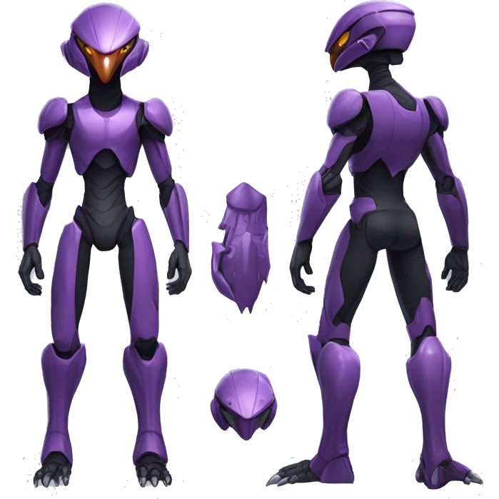a black Genesect-Raptor-Fakémon—hybrid with a futuristic visor-helmet full body emoji